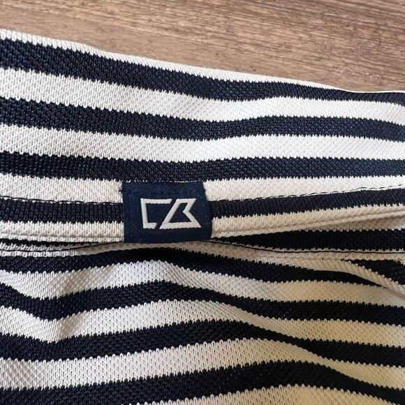 Cutter & Buck Mens Blue White Stripe Stretch Short Sleeve Polo Shirt Medium - Picture 10 of 10